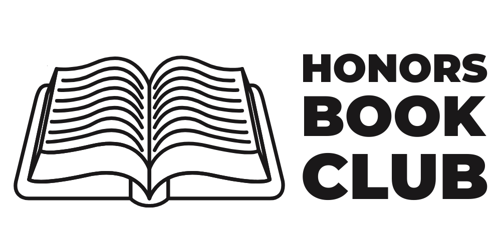 Graphic of an open book with the text "Honors Book Club"