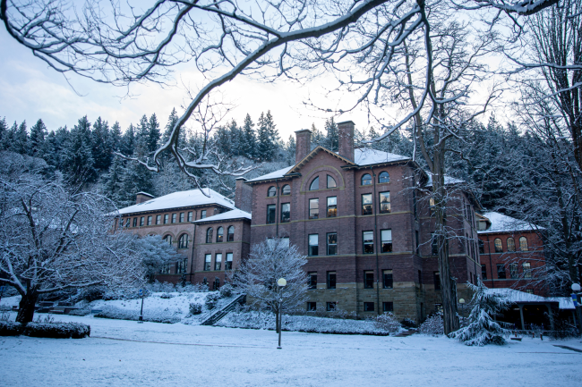 Photo of Old Main in the snow