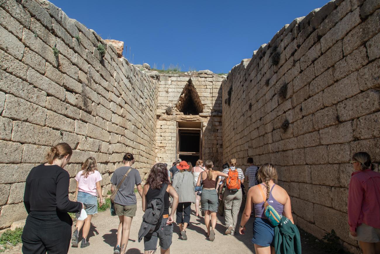 Students entering the Treasury of Atreus or Tomb of Agamemnon