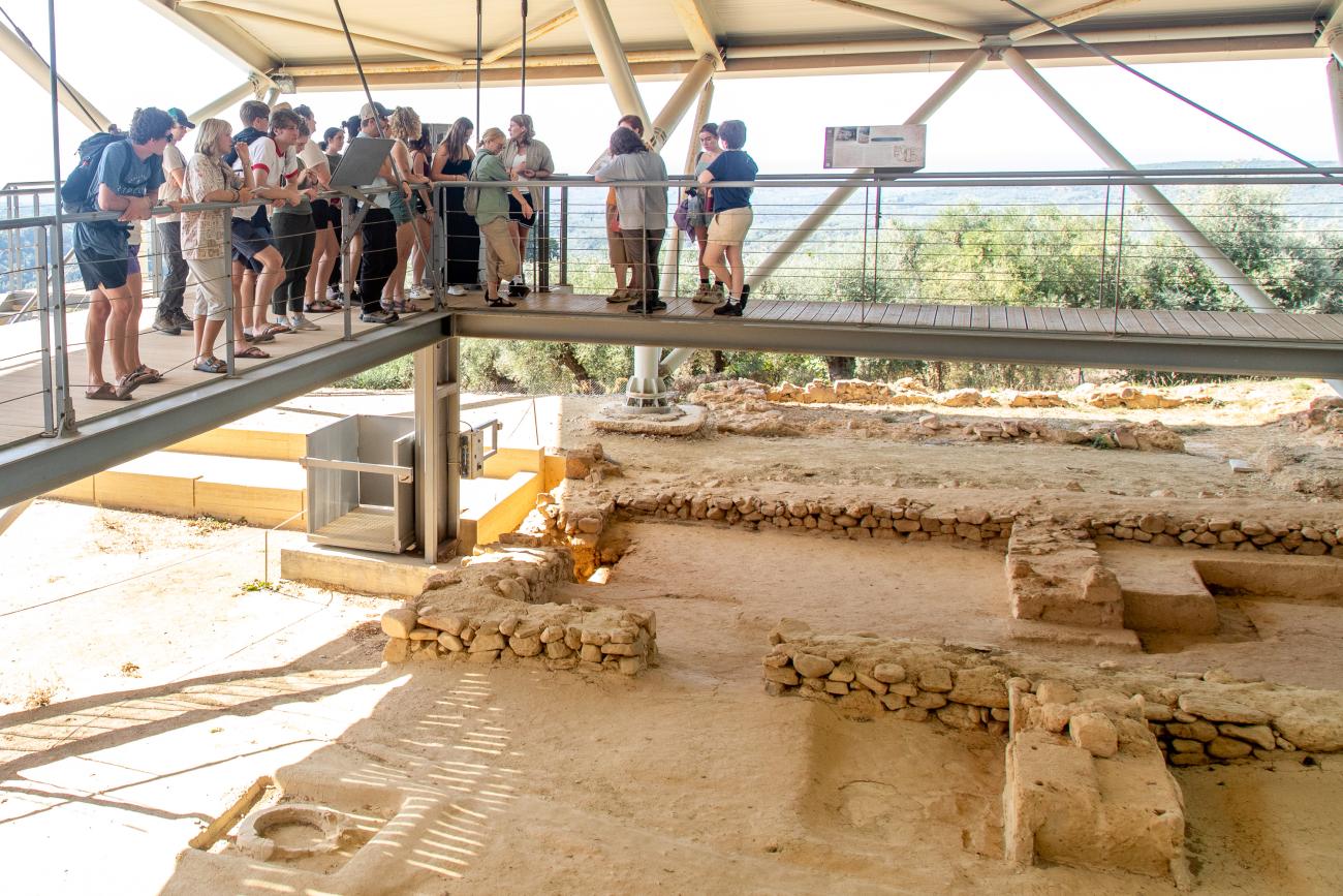 Students at the ruins of the Mycenean Palace of Nestor at Pylos