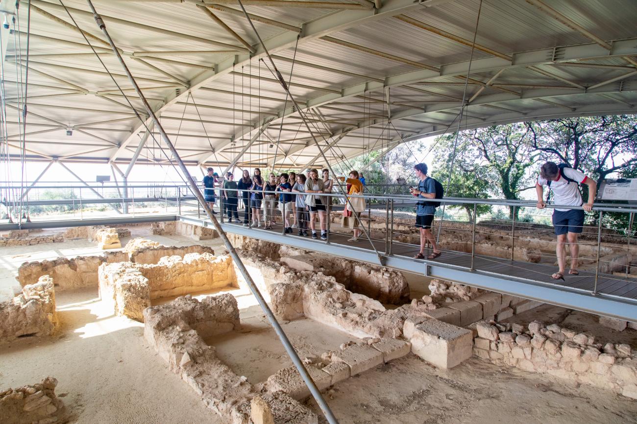 Students at the ruins of the Mycenean Palace of Nestor at Pylos