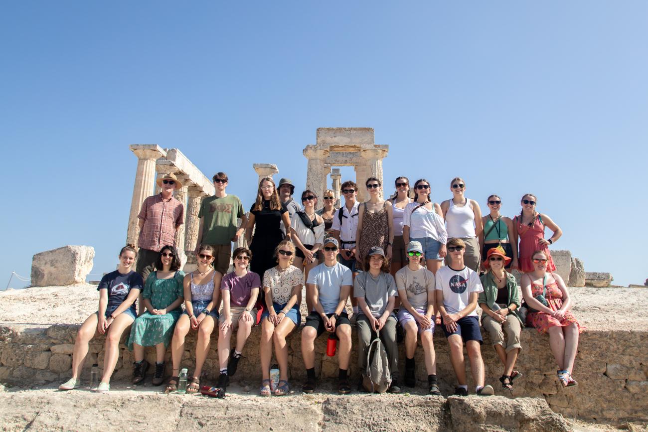 A group photo of Honors students at the Temple of Aphaia on the island Aegina.
